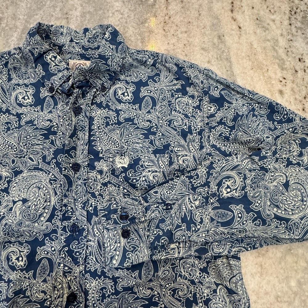 Cinch Boys Youth Large (12) Blue Paisley Shirt Button Down Western Cowboy Rodeo